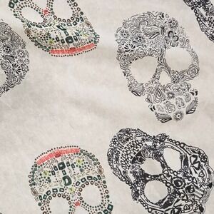 Floral Sugar Skull Scarf Cream Black Gothic Dia de los Muertos Lightweight Wrap